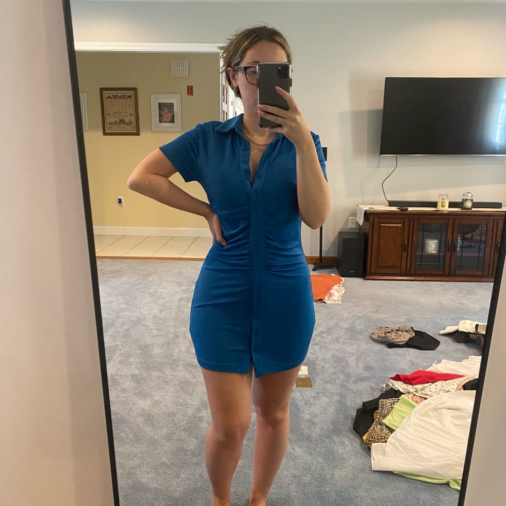 Blue button down dress